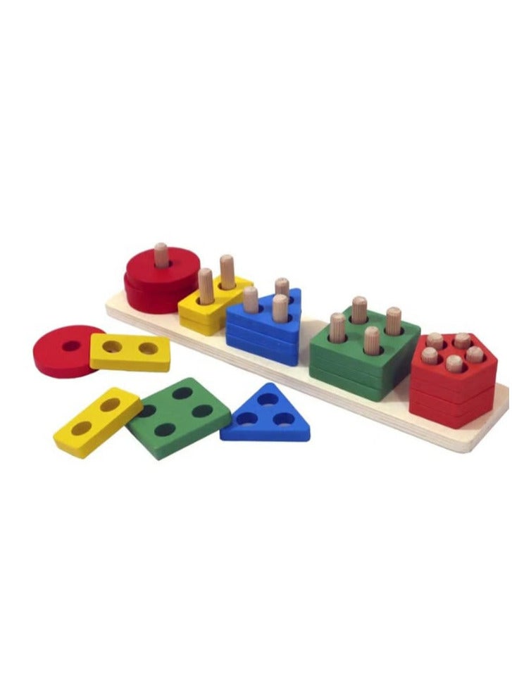 Grizzly Wooden Geometric Shapes Matching Educational Toys Set, 5 Column Blocks. - Image 1